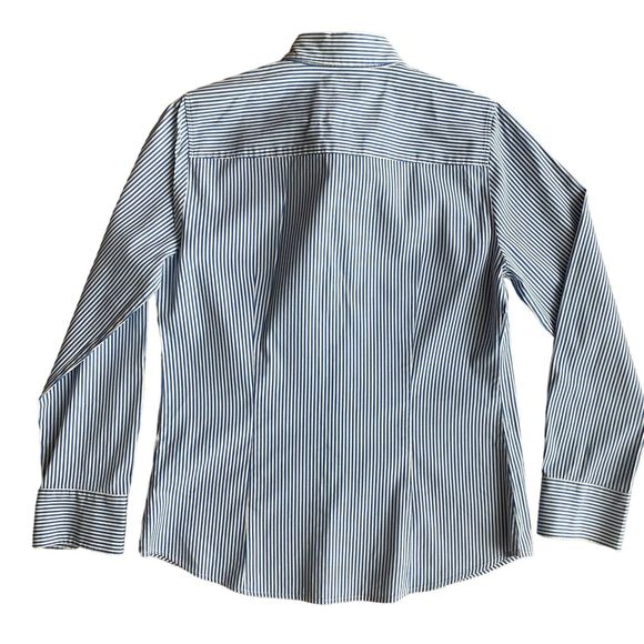 J Crew Stretch Perfect Womens Shirt Sz PM Striped Blue Long Sleeve Button Up - Picture 2 of 6